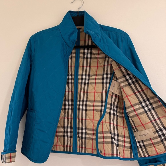 Burberry Nova Check Teal Blue Quilted Jacket Women’s S - Picture 2 of 9
